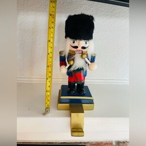 Christmas Stocking Wood Nutcracker Soldier Hook Hanger Fire Place Mantle Decor